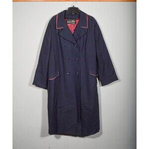 Vintage Bromleigh Blue Worsted Wool Double Breasted Trench Coat Jacket 50" Bust